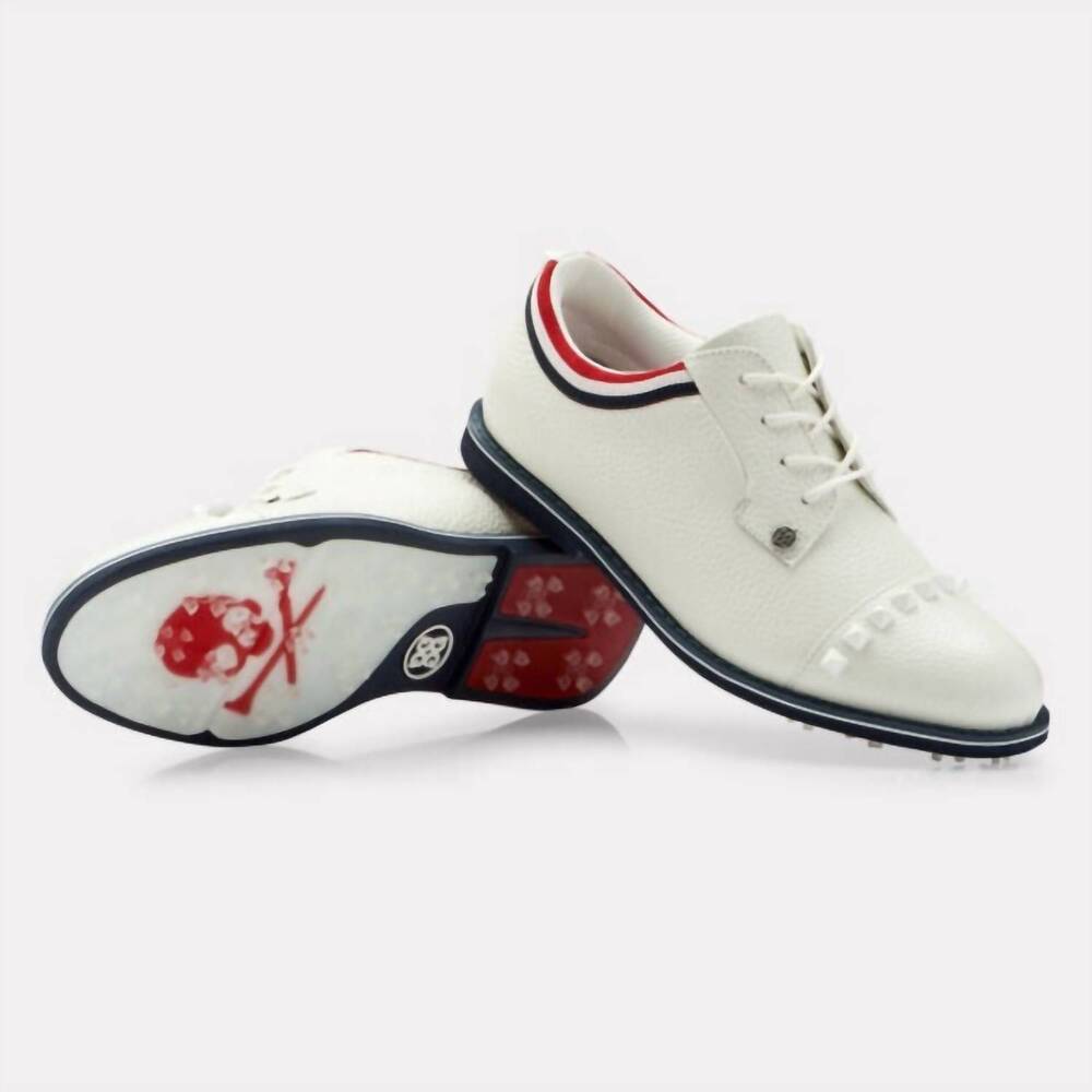 NEW G/FORE women's grosgrain stud cap toe shoe in white red - Picture 2 of 4